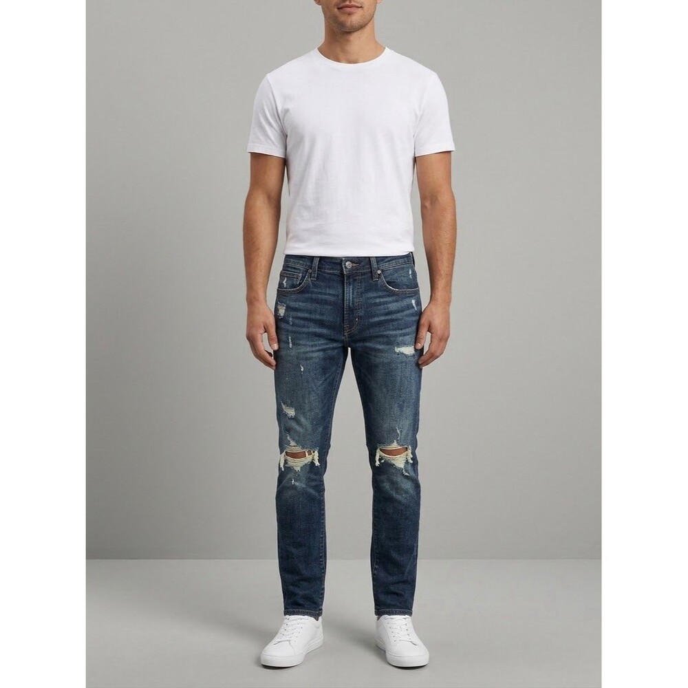 American Eagle Airflex Athletic Skinny Jeans Mens 30x30 Dark Wash Distressed NWT